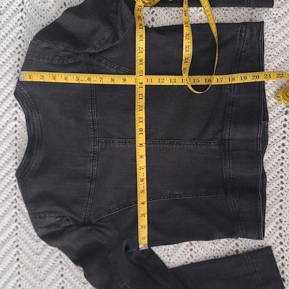 Faded black gray denim jacket with sequins and ribbon detail size medium - Picture 7 of 9
